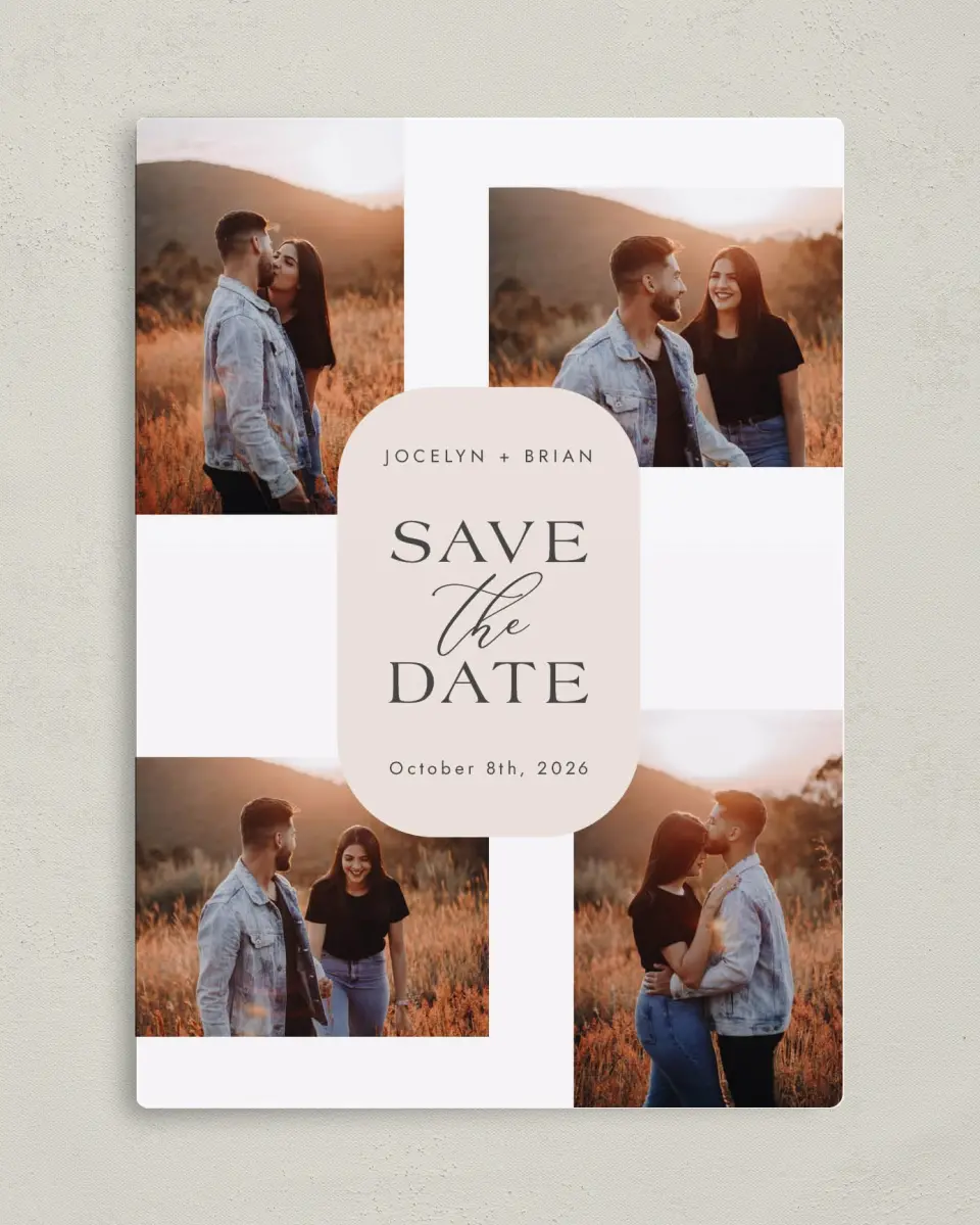 This is a 5" x 7" Save the Date Magnet called Dazzling Moment printed in full color with a Luxe Satin finish