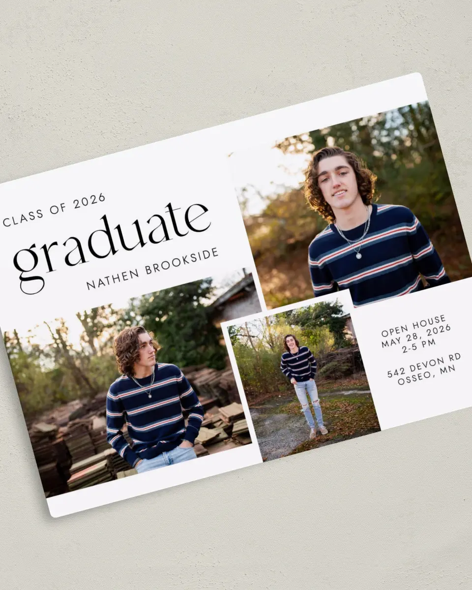 This is a 5" x 7" Graduation Announcement Magnet called Noble Grad printed in full color with a Luxe Satin finish