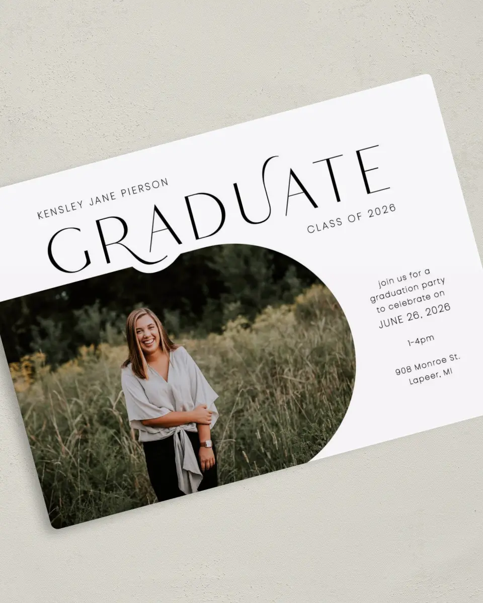 This is a 5" x 7" Graduation Announcement Magnet called Modern Scholar printed in full color with a Luxe Satin finish