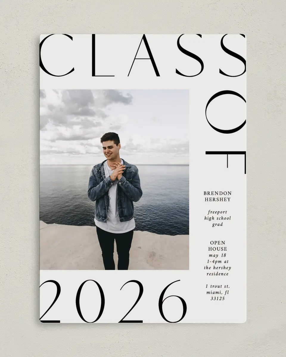 This is a 5" x 7" Graduation Announcement Magnet called On the Edge printed in full color with a Luxe Satin finish