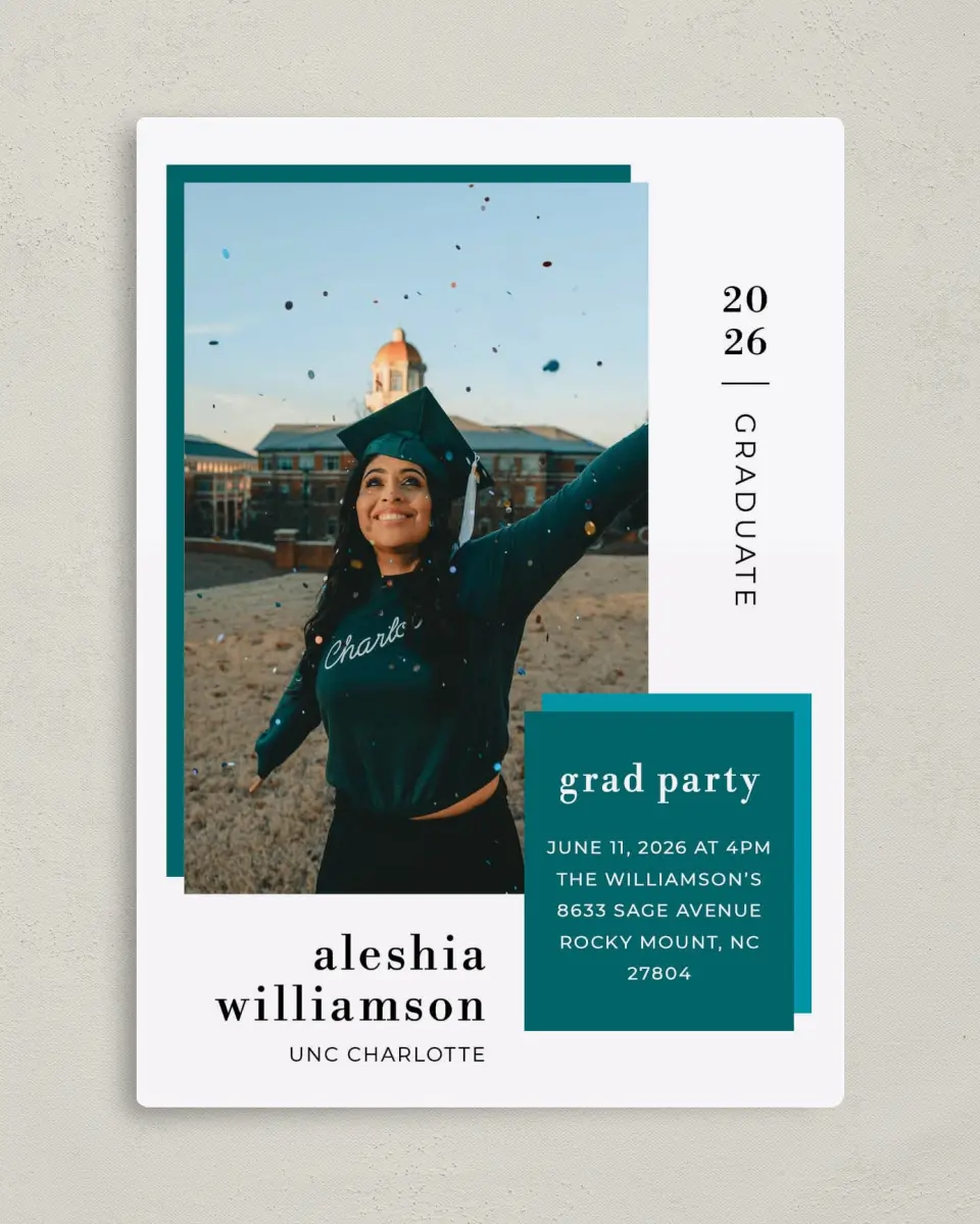 This is a 5" x 7" Graduation Announcement Magnet called Fun Celebration printed in full color with a Luxe Satin finish