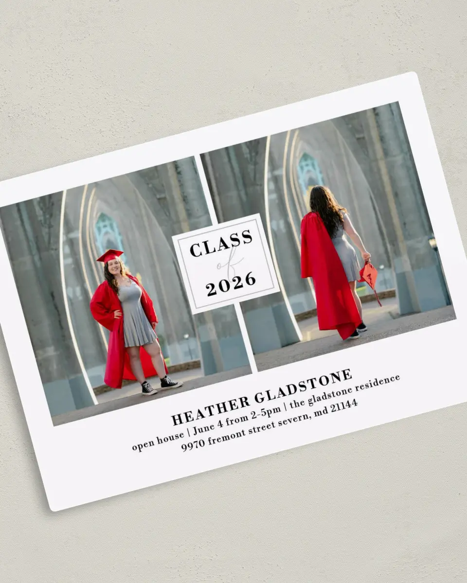 This is a 5" x 7" Graduation Announcement Magnet called Strong Foundation printed in full color with a Luxe Satin finish
