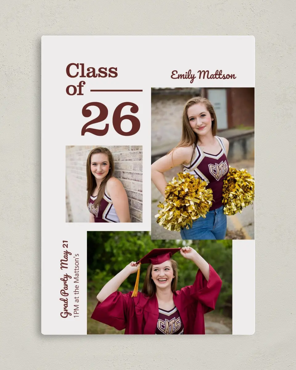 This is a 5" x 7" Graduation Announcement Magnet called Scholarly Spirit printed in full color with a Luxe Satin finish