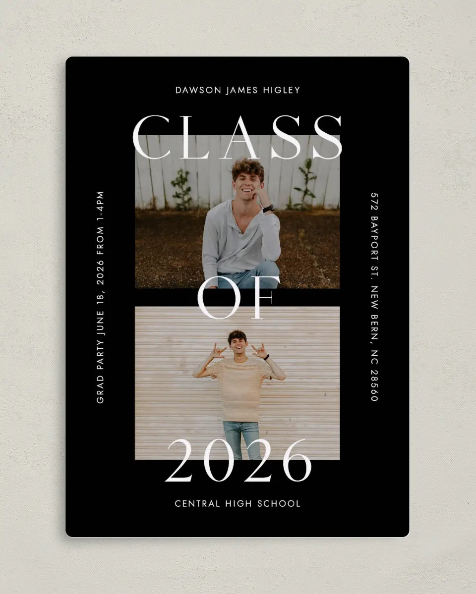This is a 5" x 7" Graduation Announcement Magnet called Cool Class printed in full color with a Luxe Satin finish