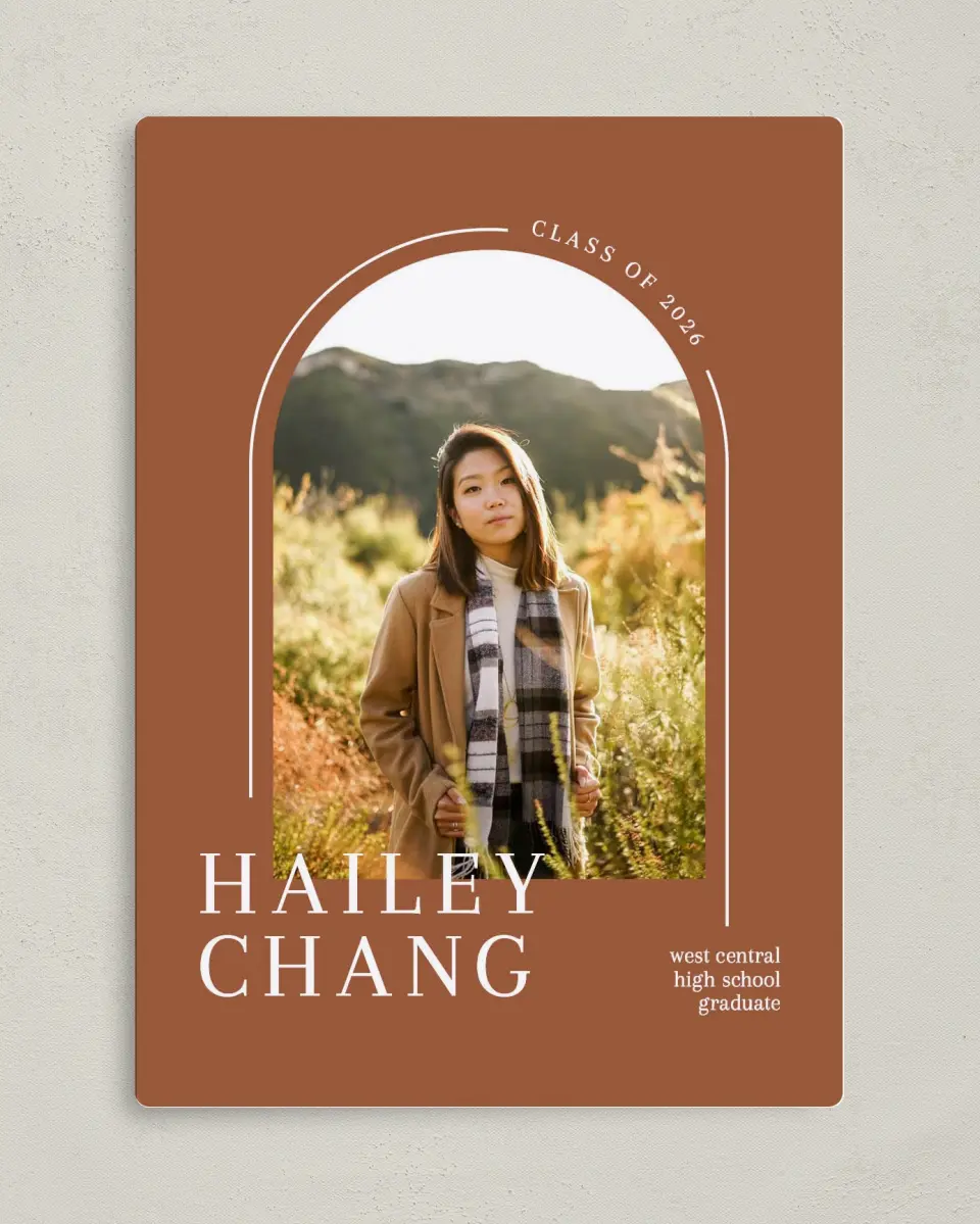 This is a 5" x 7" Graduation Announcement Magnet called Arched Grad printed in full color with a Luxe Satin finish