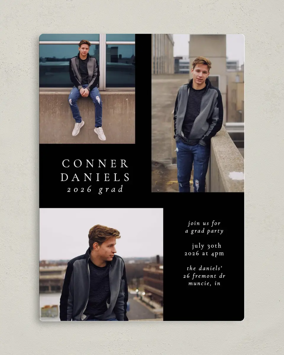 This is a 5" x 7" Graduation Announcement Magnet called Graduate Grid printed in full color with a Luxe Satin finish