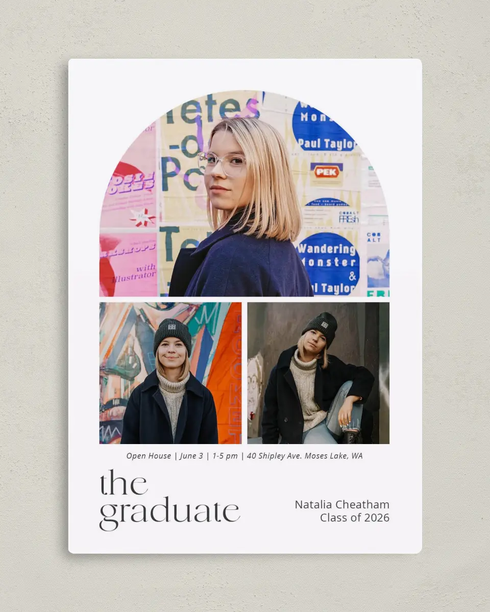 This is a 5" x 7" Graduation Announcement Magnet called The Graduate printed in full color with a Luxe Satin finish