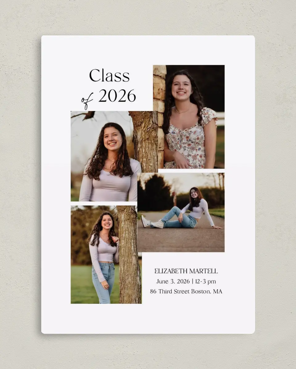 This is a 5" x 7" Graduation Announcement Magnet called Stacked Statement printed in full color with a Luxe Satin finish