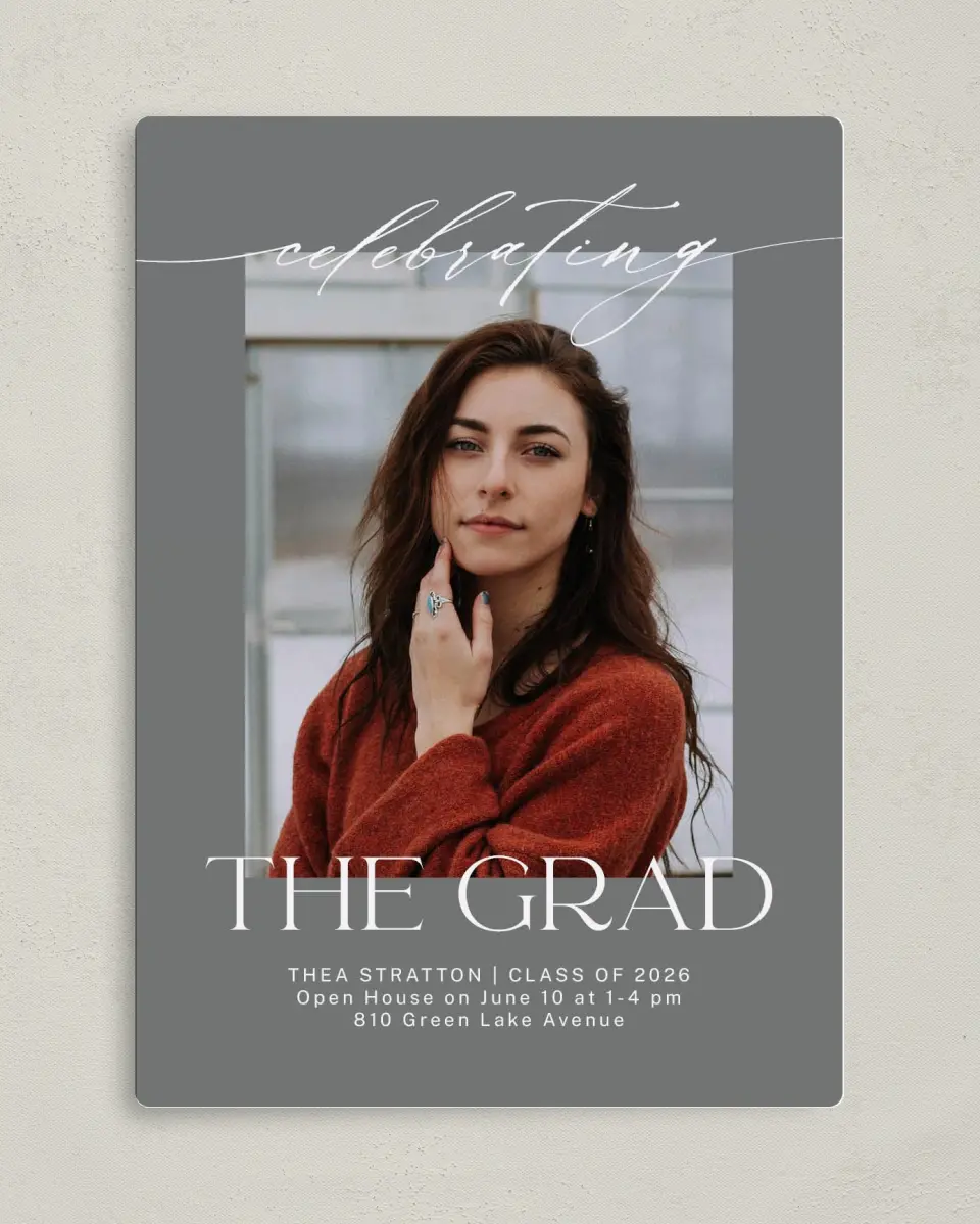 This is a 5" x 7" Graduation Announcement Magnet called Cool Celebration printed in full color with a Luxe Satin finish