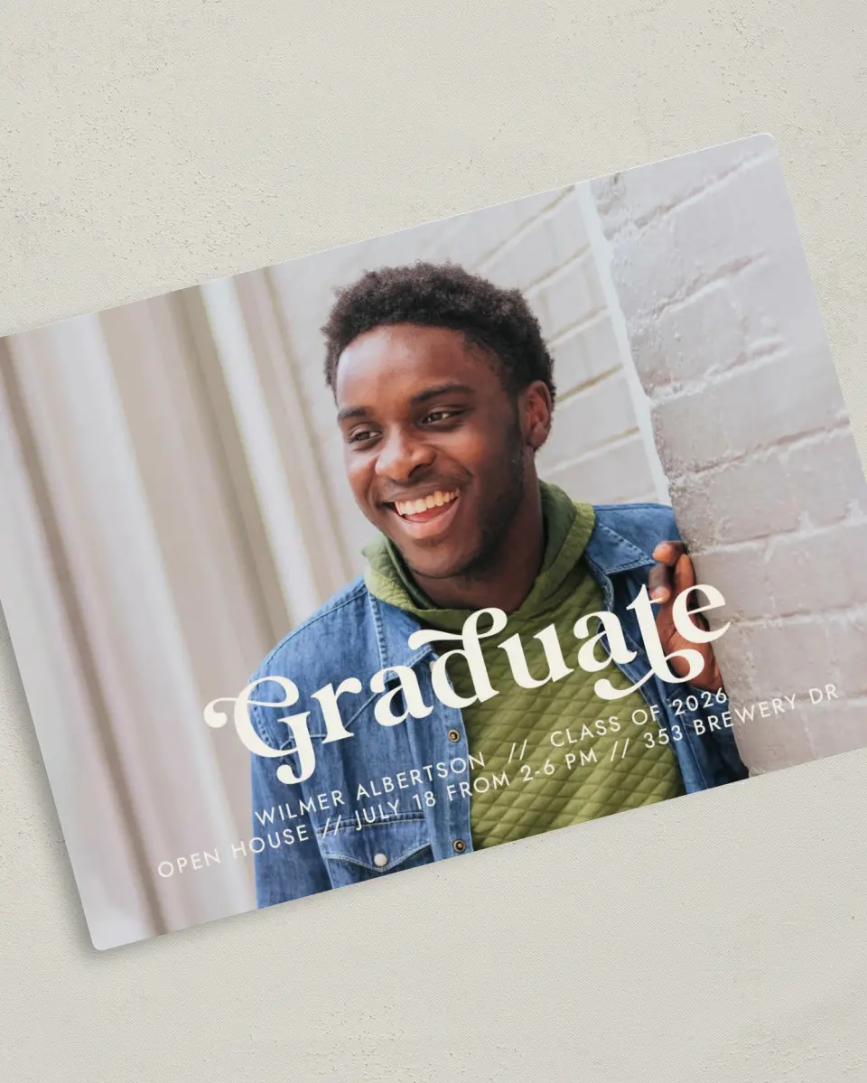 This is a 5" x 7" Graduation Announcement Magnet called Flourishing Graduate printed in full color with a Luxe Satin finish