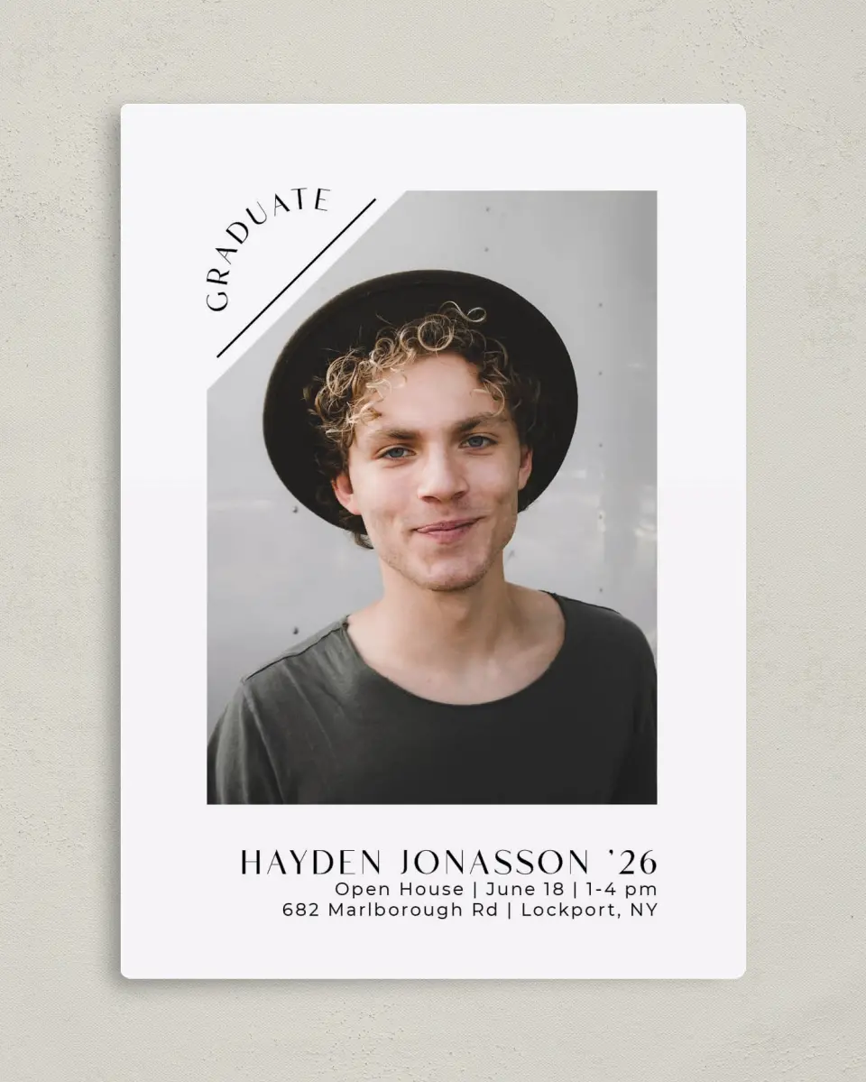 This is a 5" x 7" Graduation Announcement Magnet called Slice of Success printed in full color with a Luxe Satin finish