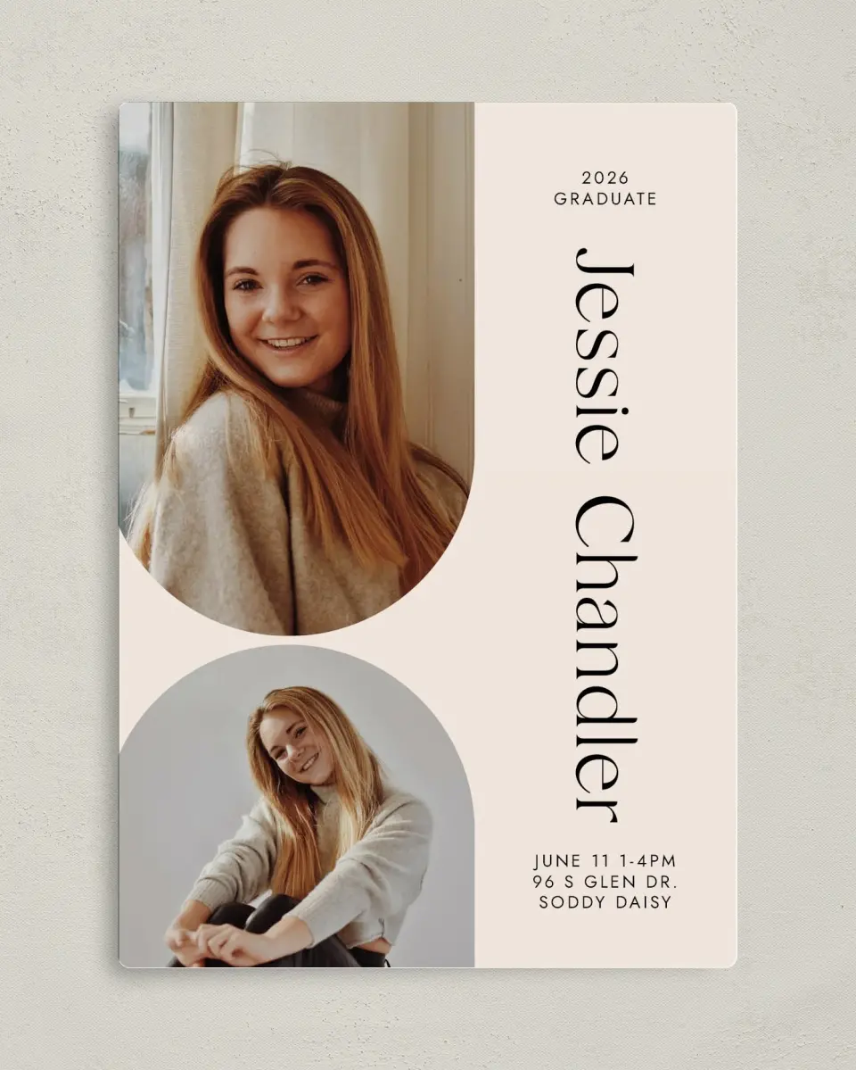 This is a 5" x 7" Graduation Announcement Magnet called Dynamic Duo printed in full color with a Luxe Satin finish