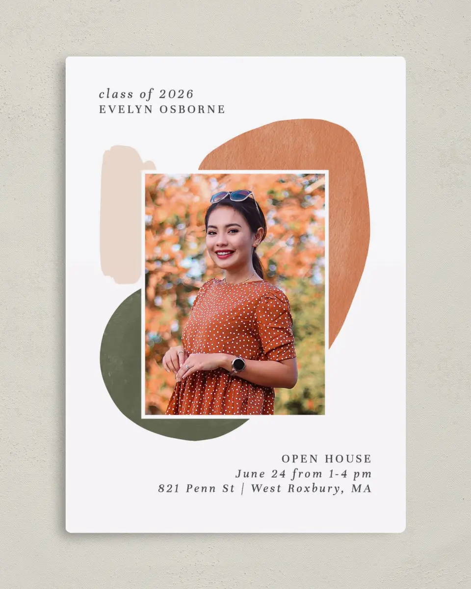 This is a 5" x 7" Graduation Announcement Magnet called Painted Progress printed in full color with a Luxe Satin finish
