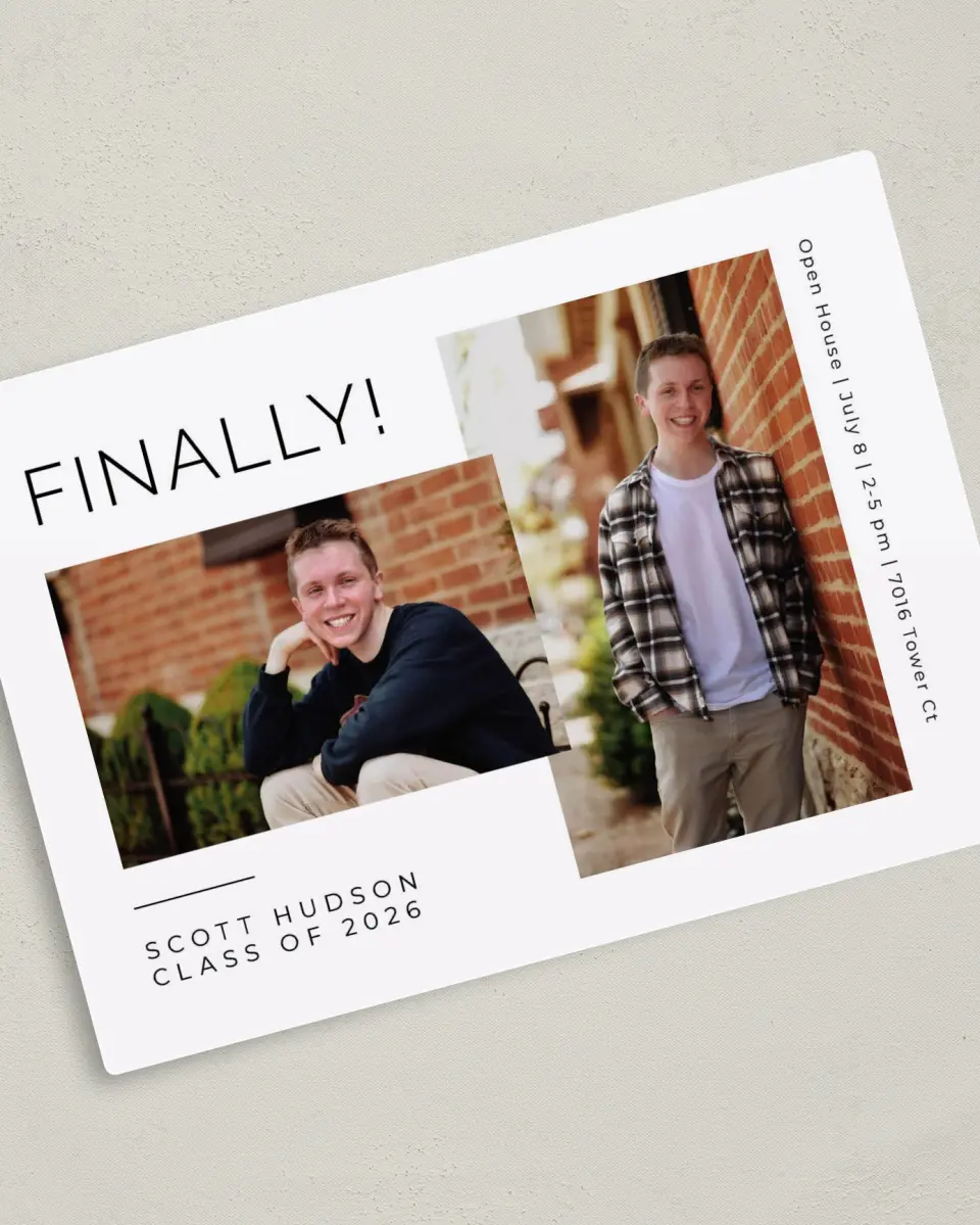 This is a 5" x 7" Graduation Announcement Magnet called Grand Finale printed in full color with a Luxe Satin finish