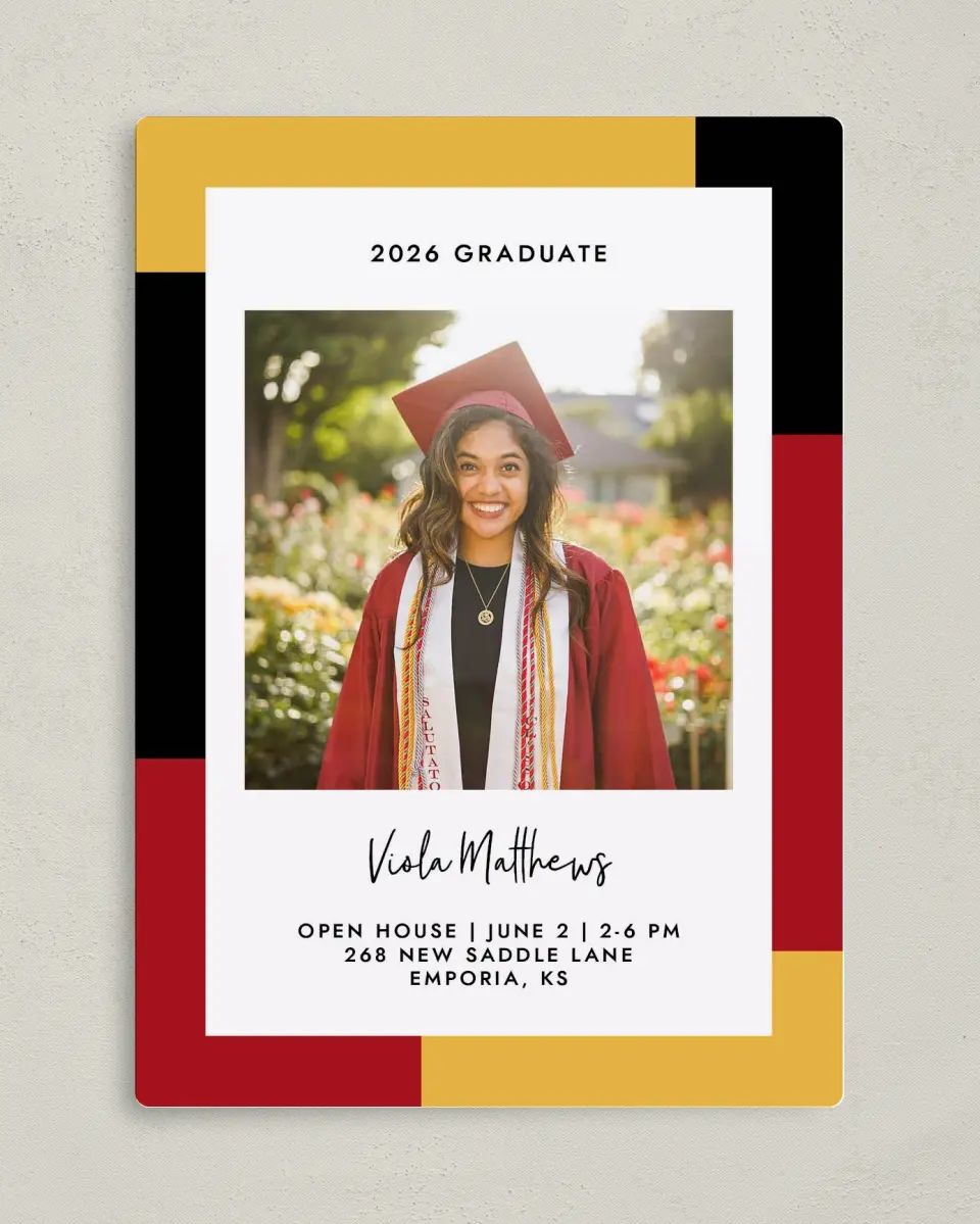 This is a 5" x 7" Graduation Announcement Magnet called Proud Pursuit printed in full color with a Luxe Satin finish