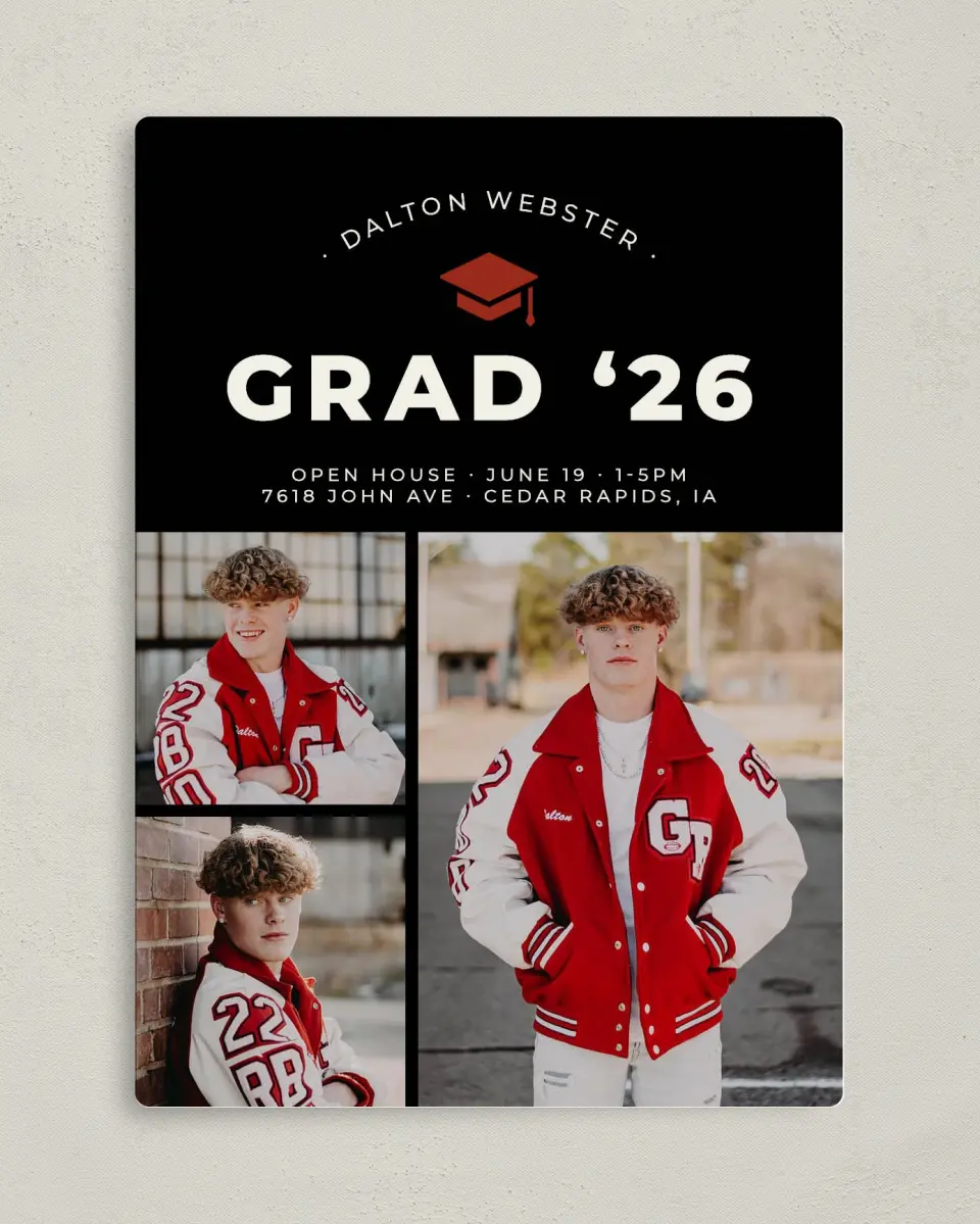This is a 5" x 7" Graduation Announcement Magnet called Cool & Classic printed in full color with a Luxe Satin finish