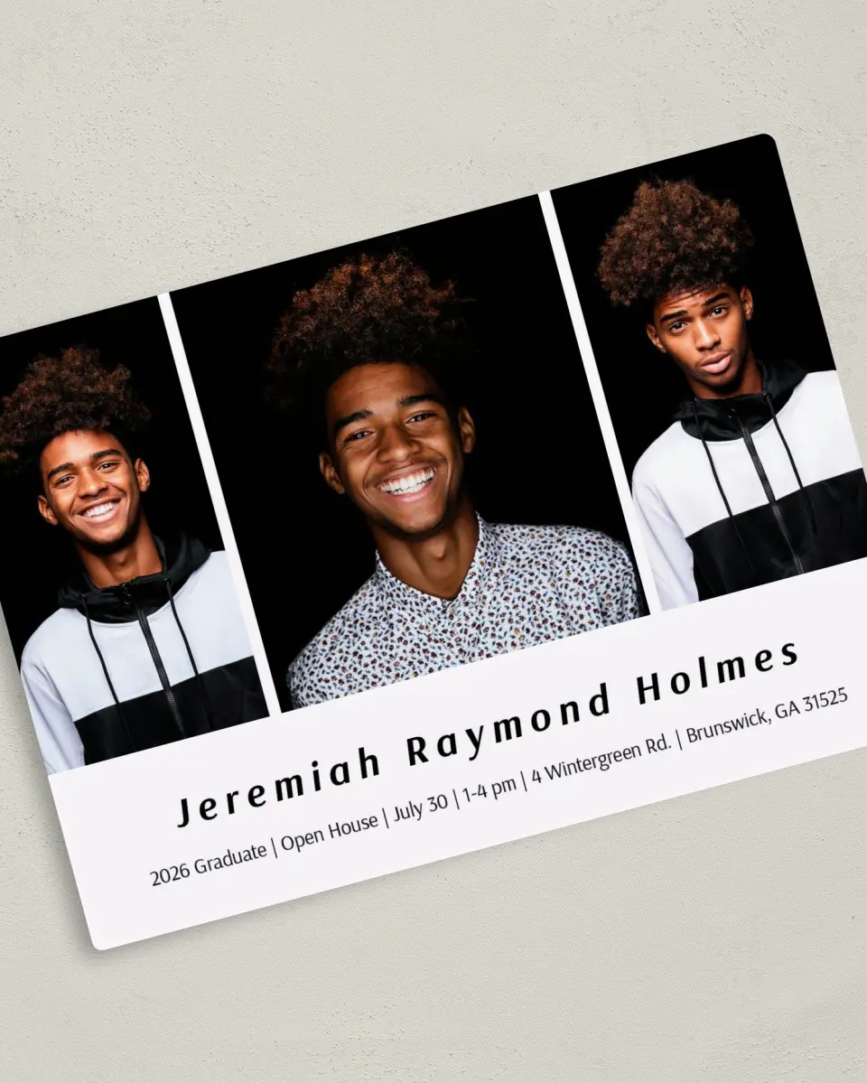 This is a 5" x 7" Graduation Announcement Magnet called Great Name printed in full color with a Luxe Satin finish