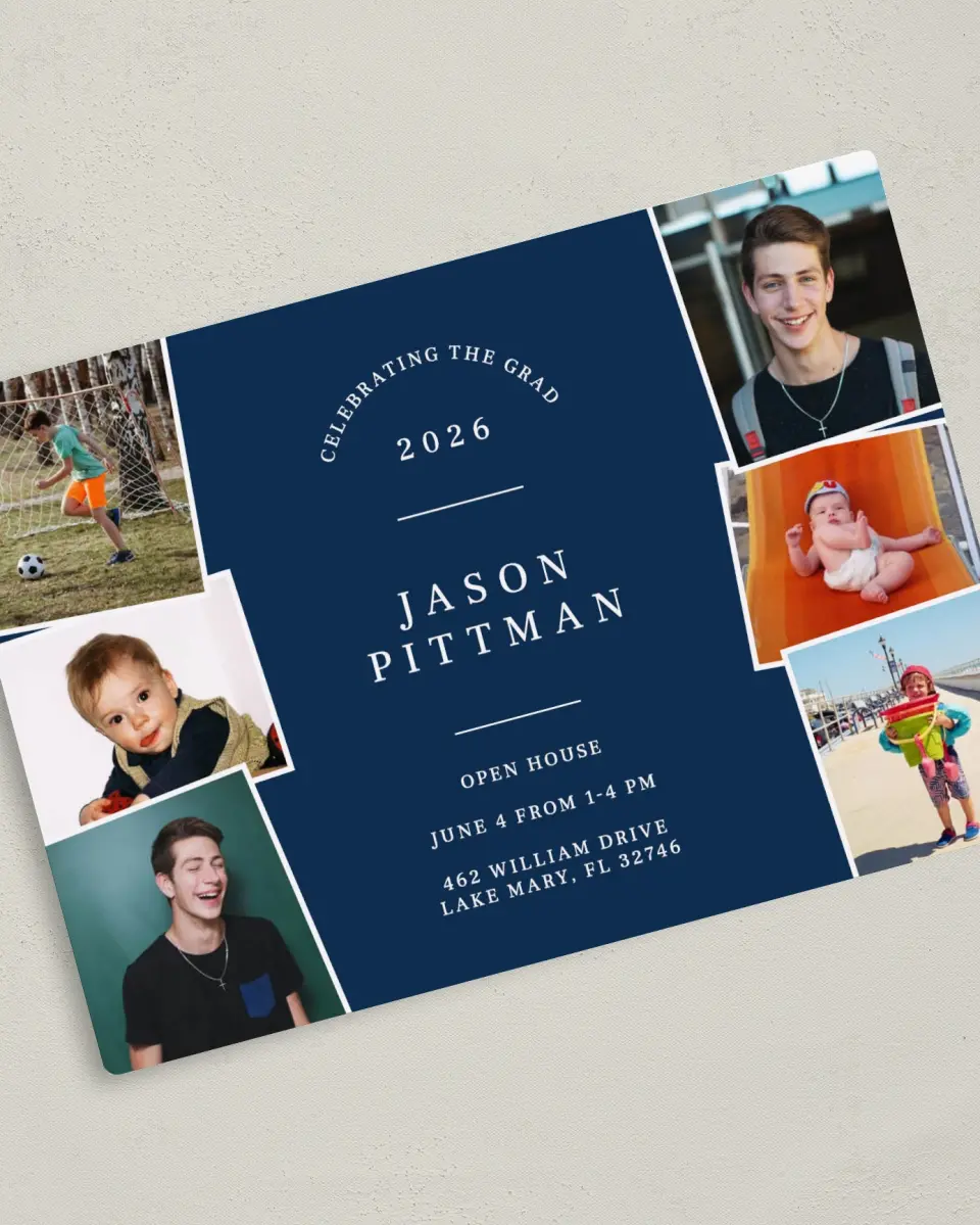 This is a 5" x 7" Graduation Announcement Magnet called Through the Years printed in full color with a Luxe Satin finish