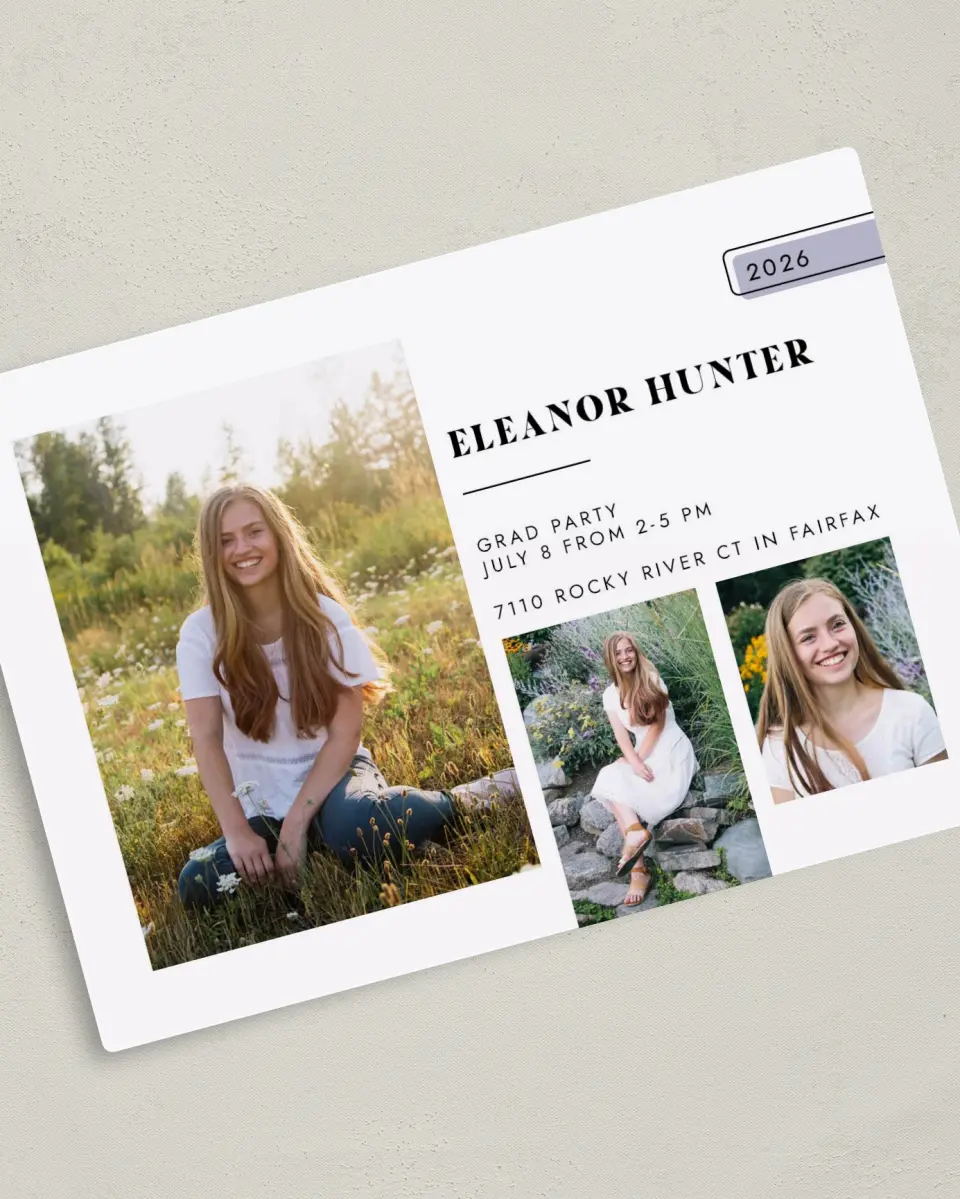 This is a 5" x 7" Graduation Announcement Magnet called Fresh Start printed in full color with a Luxe Satin finish
