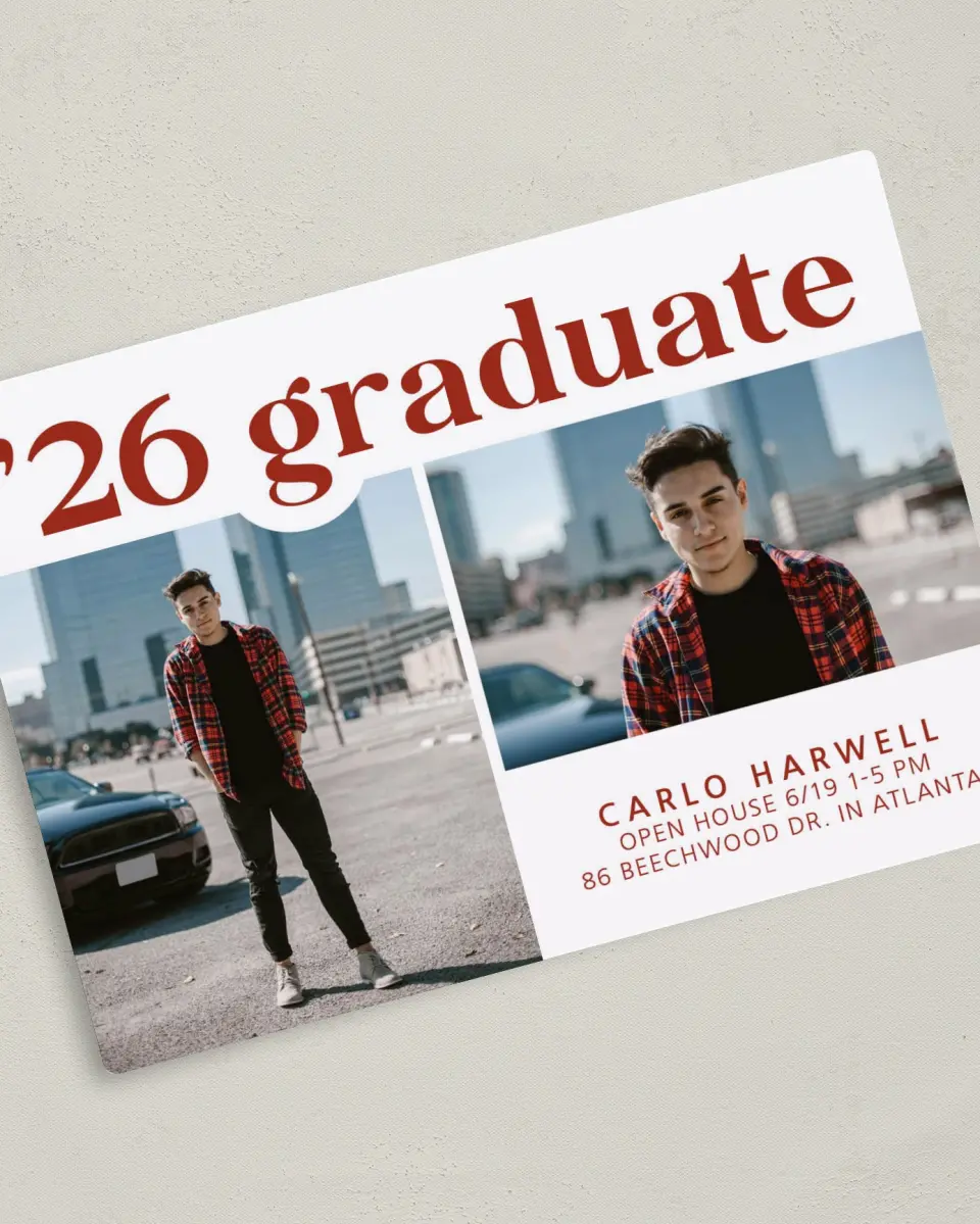 This is a 5" x 7" Graduation Announcement Magnet called Daring Grad printed in full color with a Luxe Satin finish