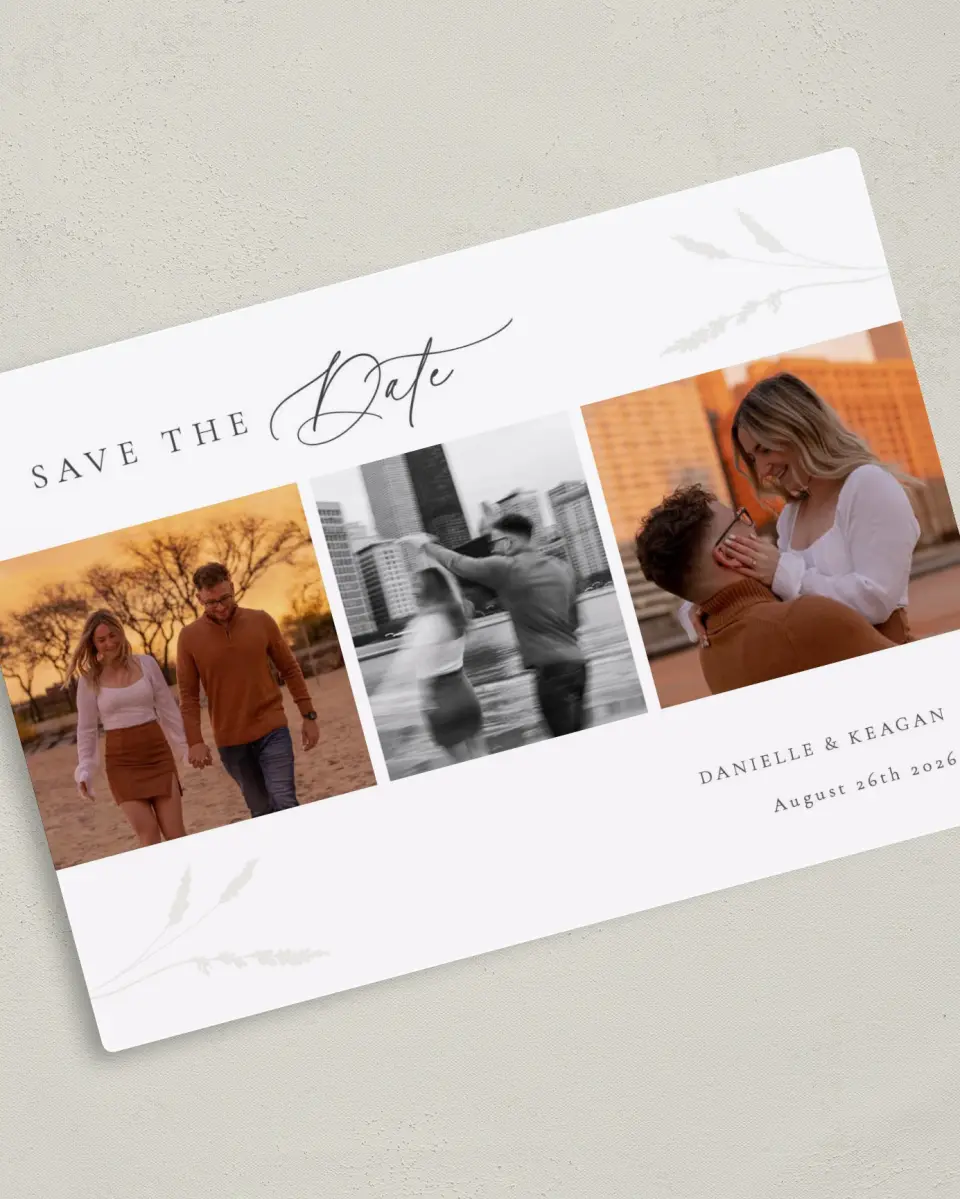 This is a 5" x 7" Save the Date Magnet called Wild Devotion printed in full color with a Luxe Satin finish