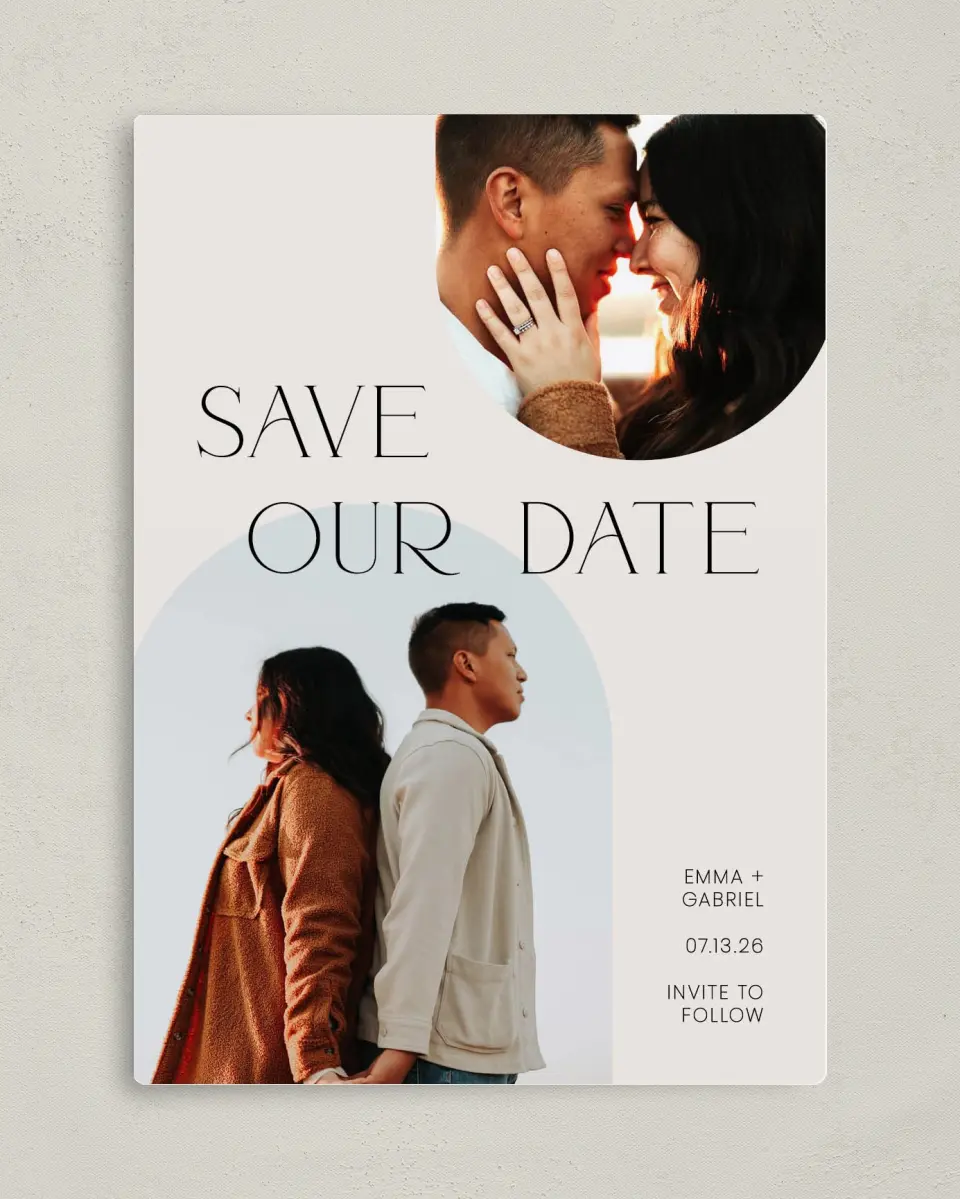 This is a 5" x 7" Save the Date Magnet called Forever My Love printed in full color with Silver foil and a Luxe Satin finish