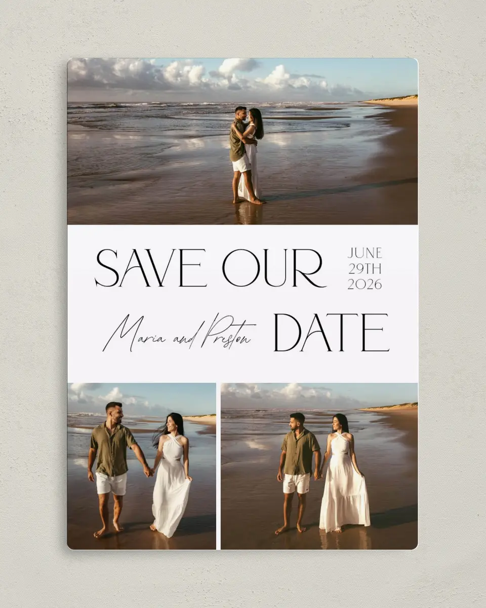 This is a 5" x 7" Save the Date Magnet called Beautiful Beginnings printed in full color with a Luxe Satin finish