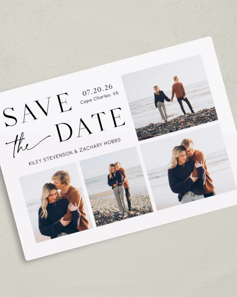 This is a 5" x 7" Save the Date Magnet called Picturesque printed in full color with a Luxe Satin finish