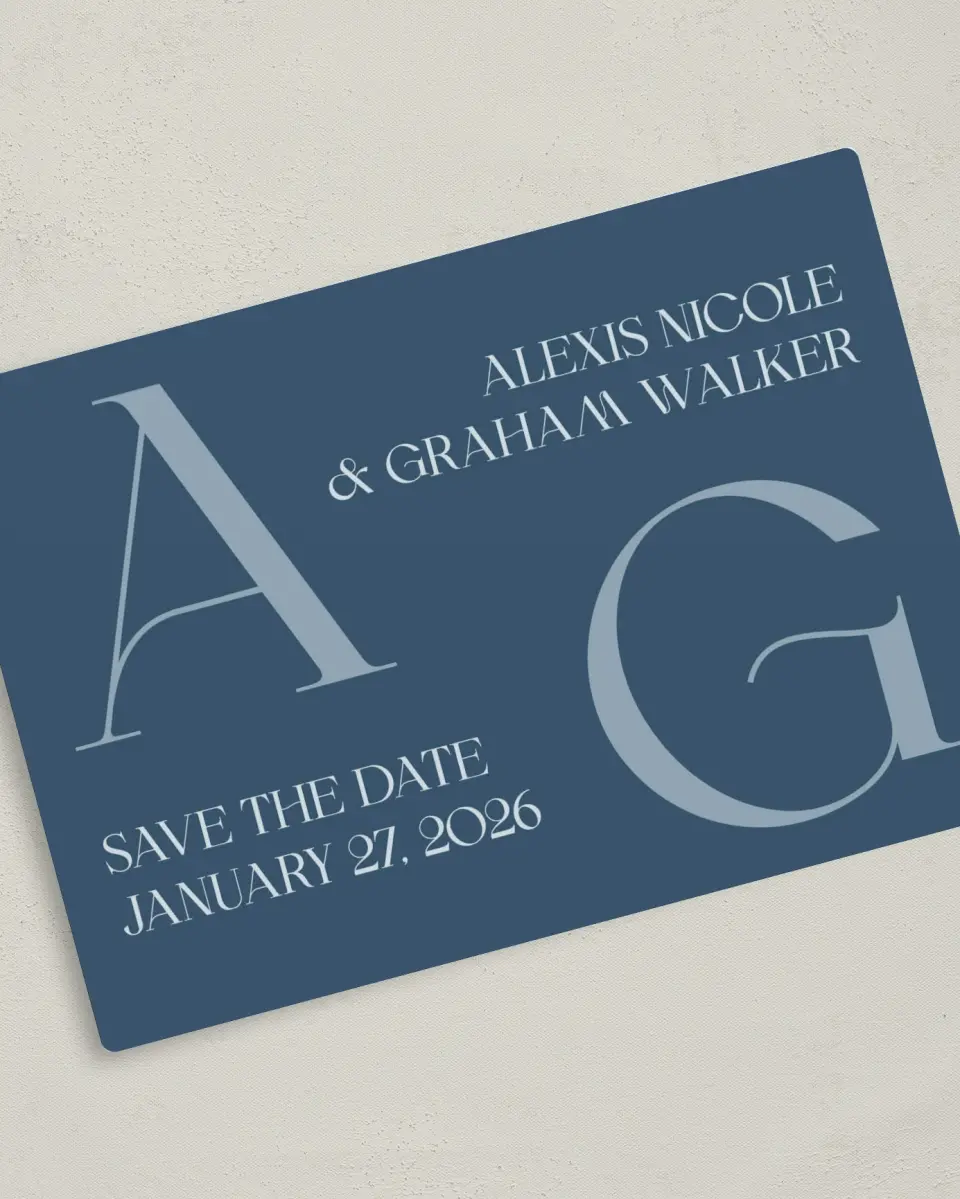 This is a 5" x 7" Save the Date Magnet called Love Letters printed in full color with a Luxe Satin finish