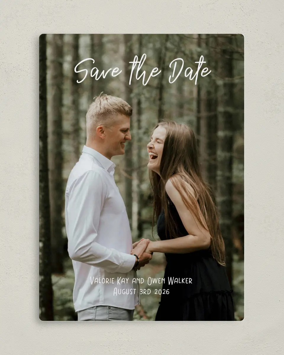 This is a 5" x 7" Save the Date Magnet called Hopeful Floral printed in full color with a Luxe Satin finish