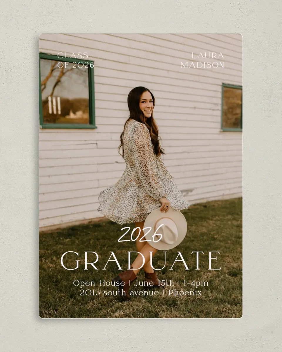 This is a 5" x 7" Graduation Announcement Magnet called New Beginnings printed in full color with a Luxe Satin finish
