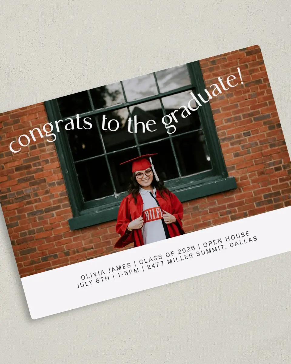 This is a 5" x 7" Graduation Announcement Magnet called Wavy Celebration printed in full color with a Luxe Satin finish