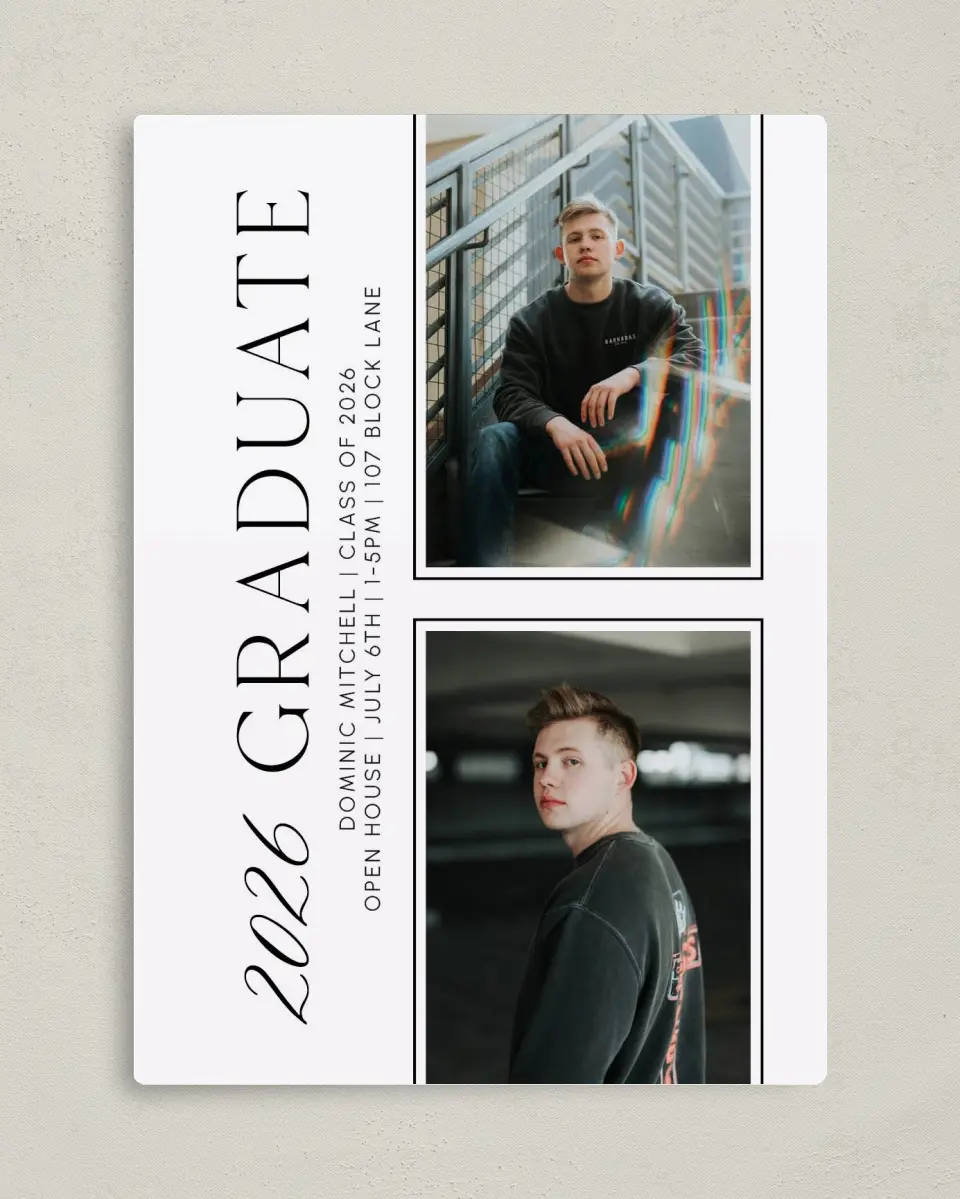 This is a 5" x 7" Graduation Announcement Magnet called Sophisticated Senior printed in full color with a Luxe Satin finish