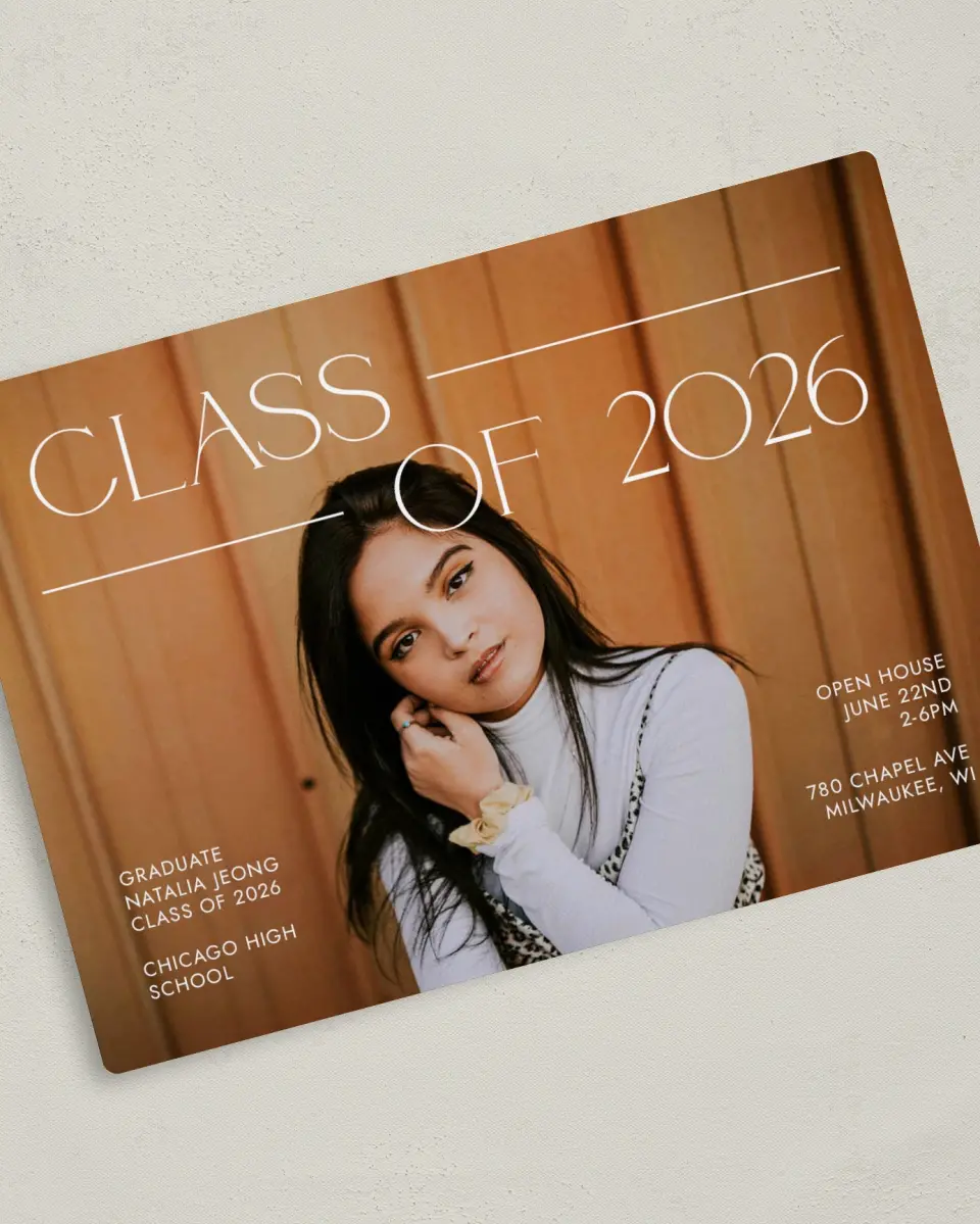 This is a 5" x 7" Graduation Announcement Magnet called All Eyes On Me printed in full color with a Luxe Satin finish