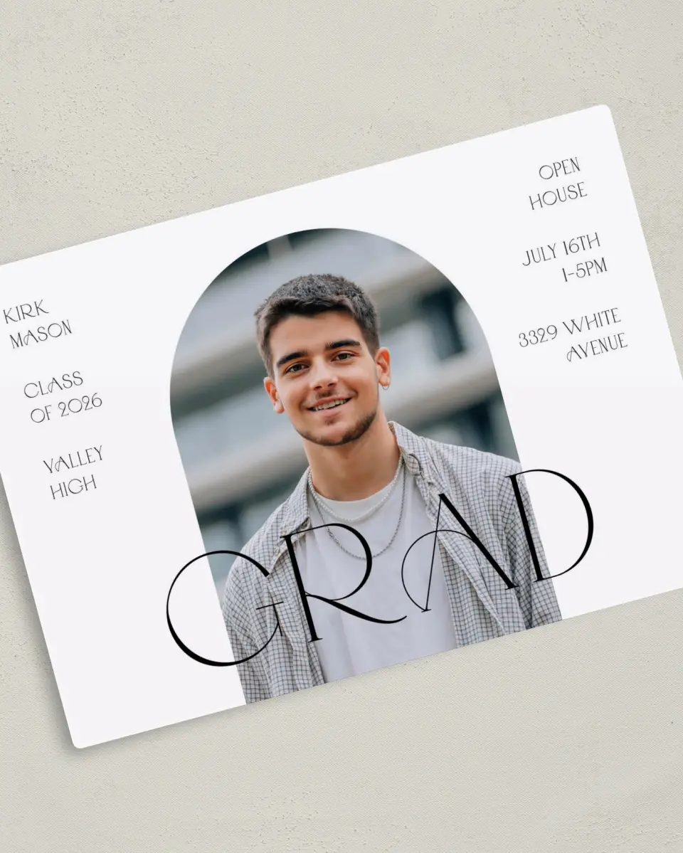 This is a 5" x 7" Graduation Announcement Magnet called Milestones and Memories printed in full color with a Luxe Satin finish