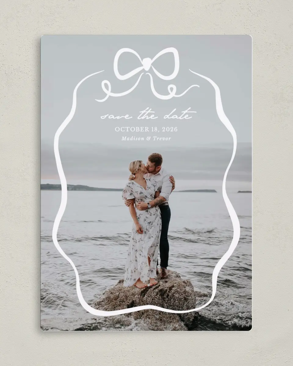 This is a 5" x 7" Save the Date Magnet called The Madison printed in full color with a Luxe Satin finish