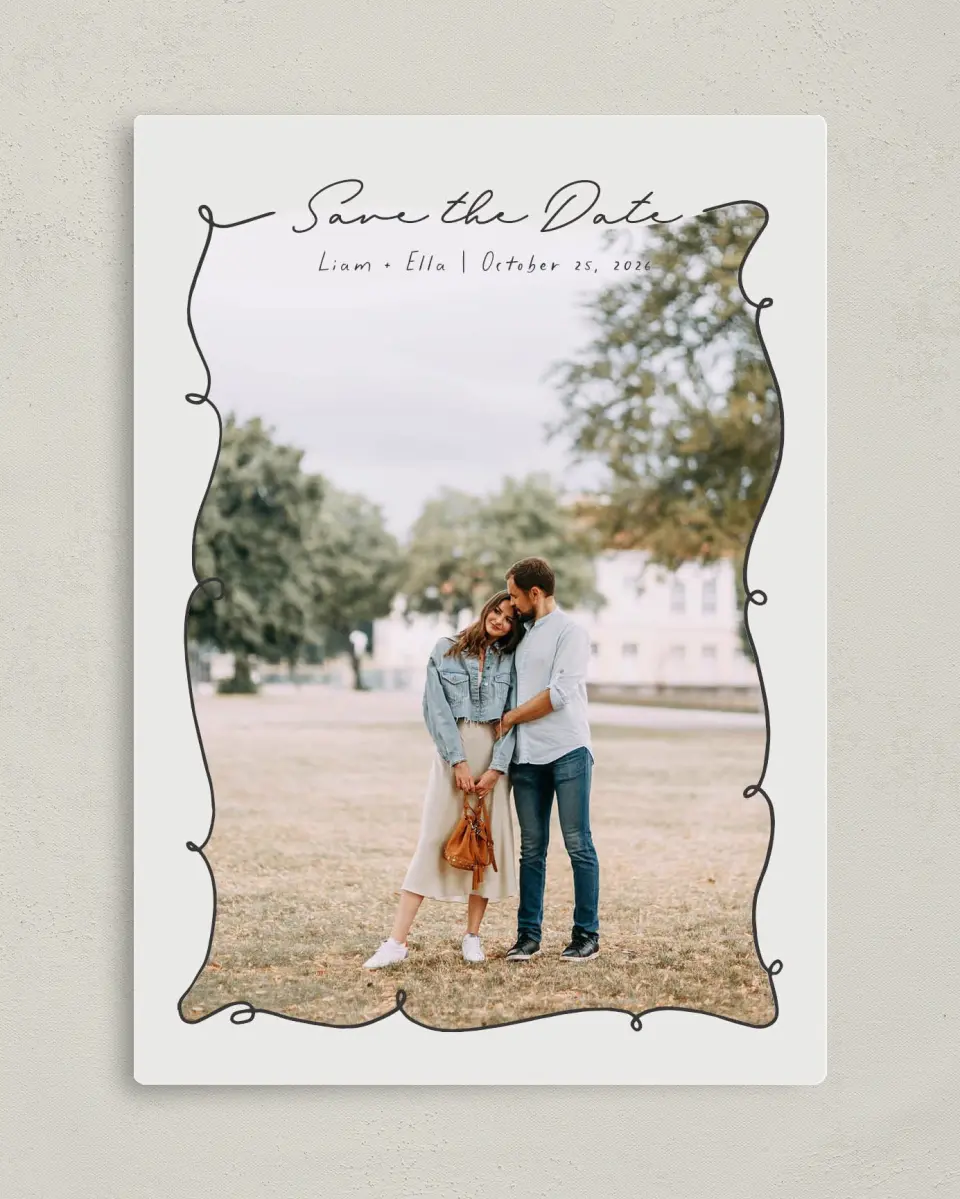 This is a 5" x 7" Save the Date Magnet called Locket of Love printed in full color with a Luxe Satin finish