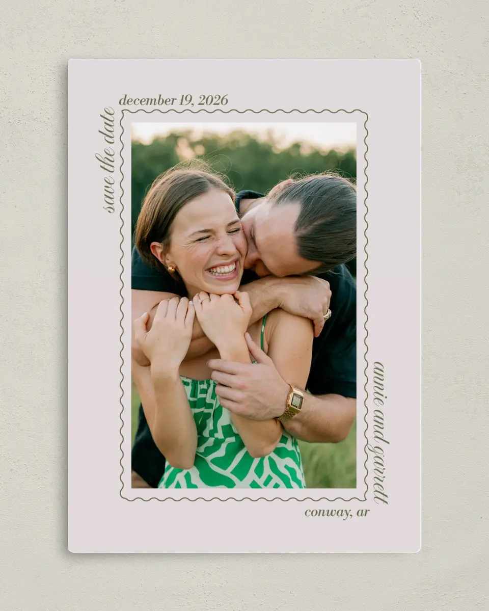 This is a 5" x 7" Save the Date Magnet called Meadow of Merriment printed in full color with a Luxe Satin finish