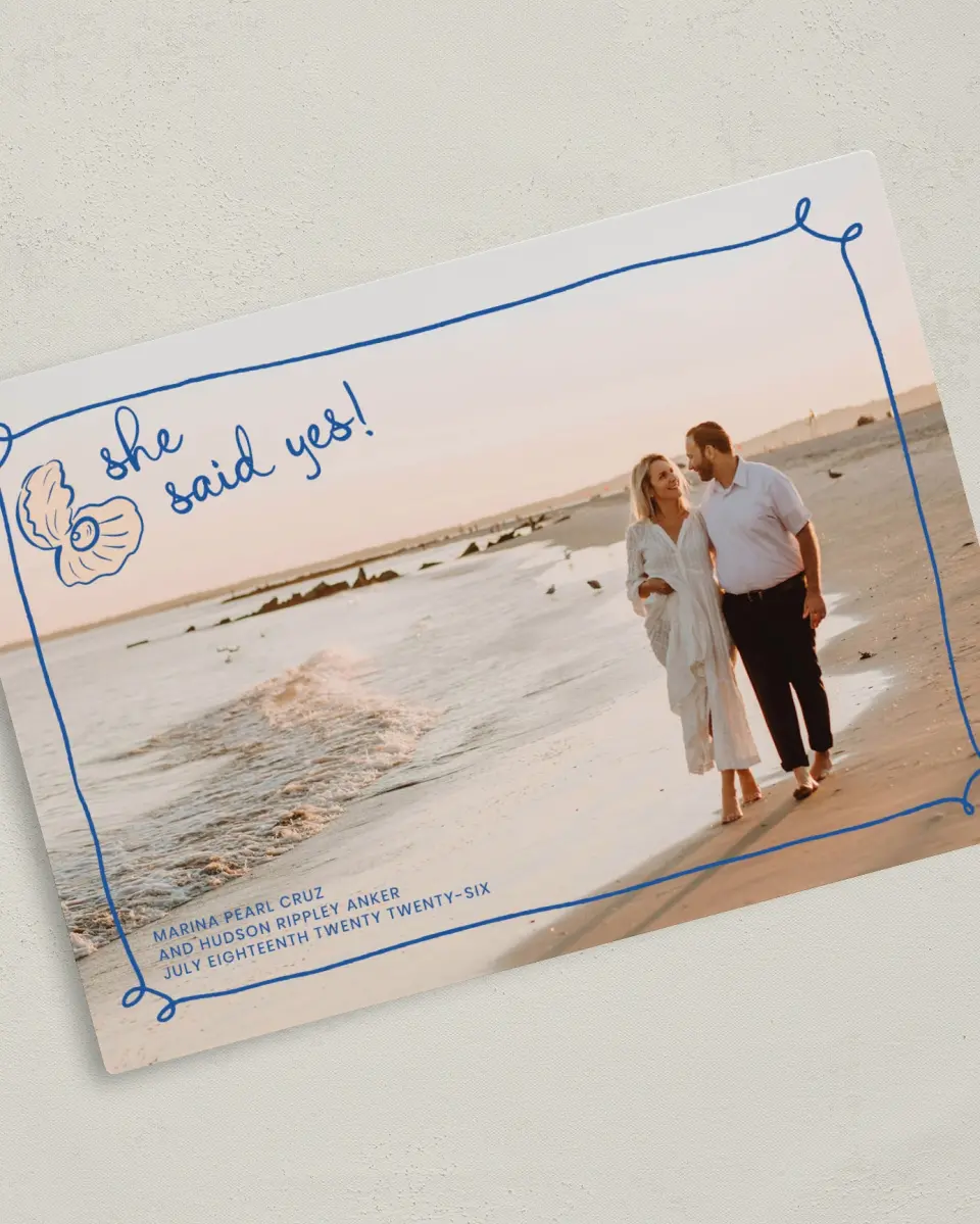 This is a 5" x 7" Save the Date Magnet called Abyssal Love printed in full color with a Luxe Satin finish
