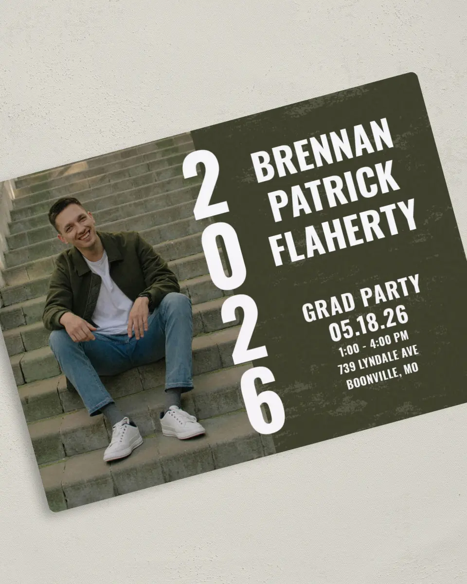 This is a 5" x 7" Graduation Announcement Magnet called Genuine Graduate printed in full color with a Luxe Satin finish