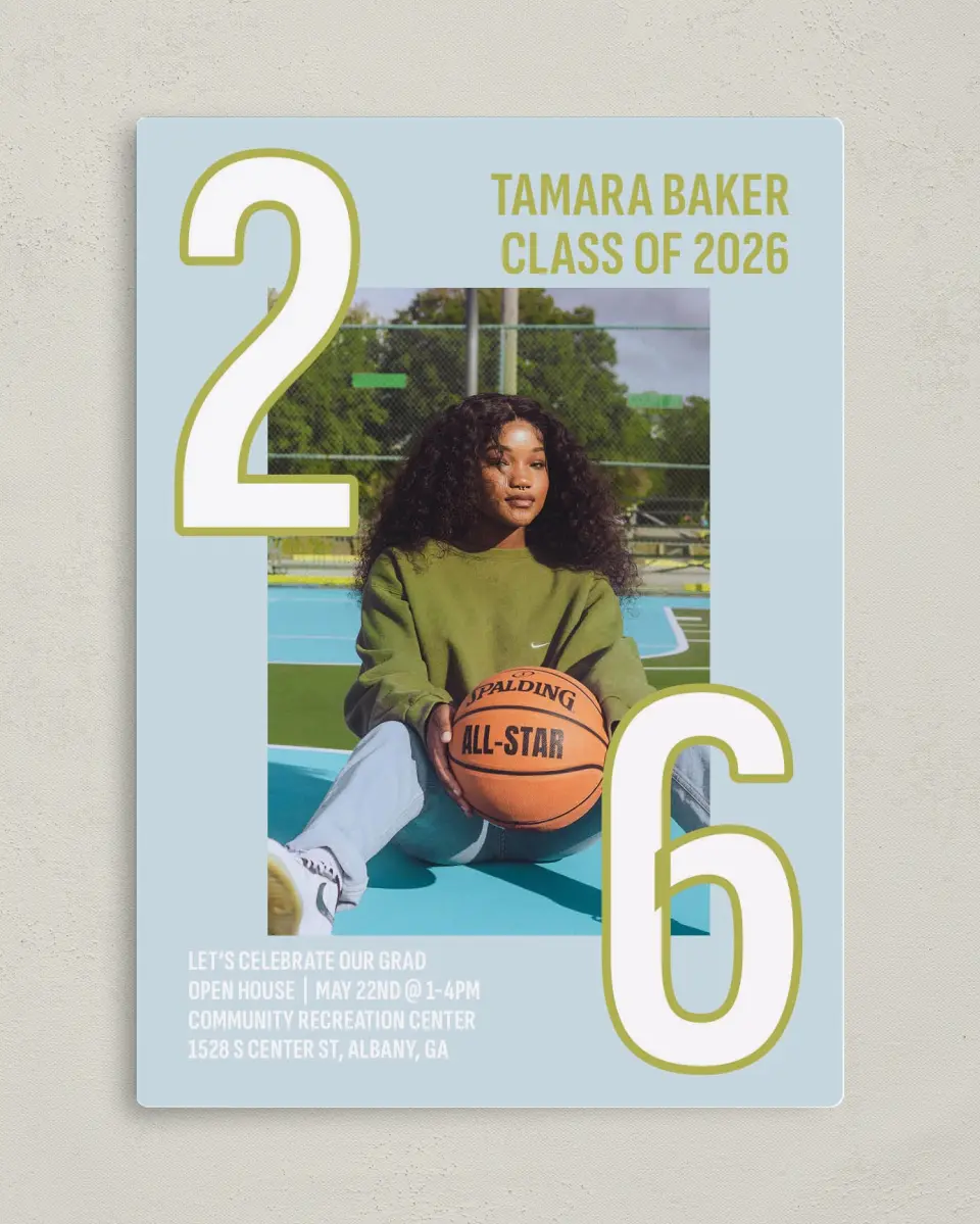 This is a 5" x 7" Graduation Announcement Magnet called Big Grad Energy printed in full color with a Luxe Satin finish