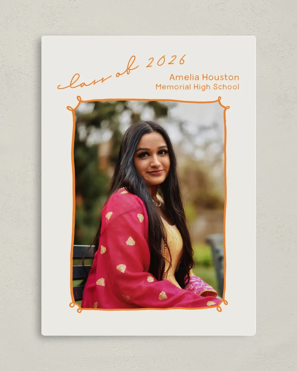 This is a 5" x 7" Graduation Announcement Magnet called Grand Grad printed in full color with a Luxe Satin finish