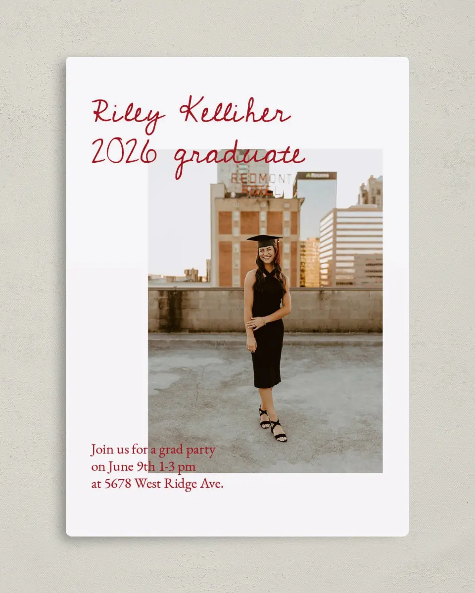 This is a 5" x 7" Graduation Announcement Magnet called Stunning Celebration printed in full color with a Luxe Satin finish