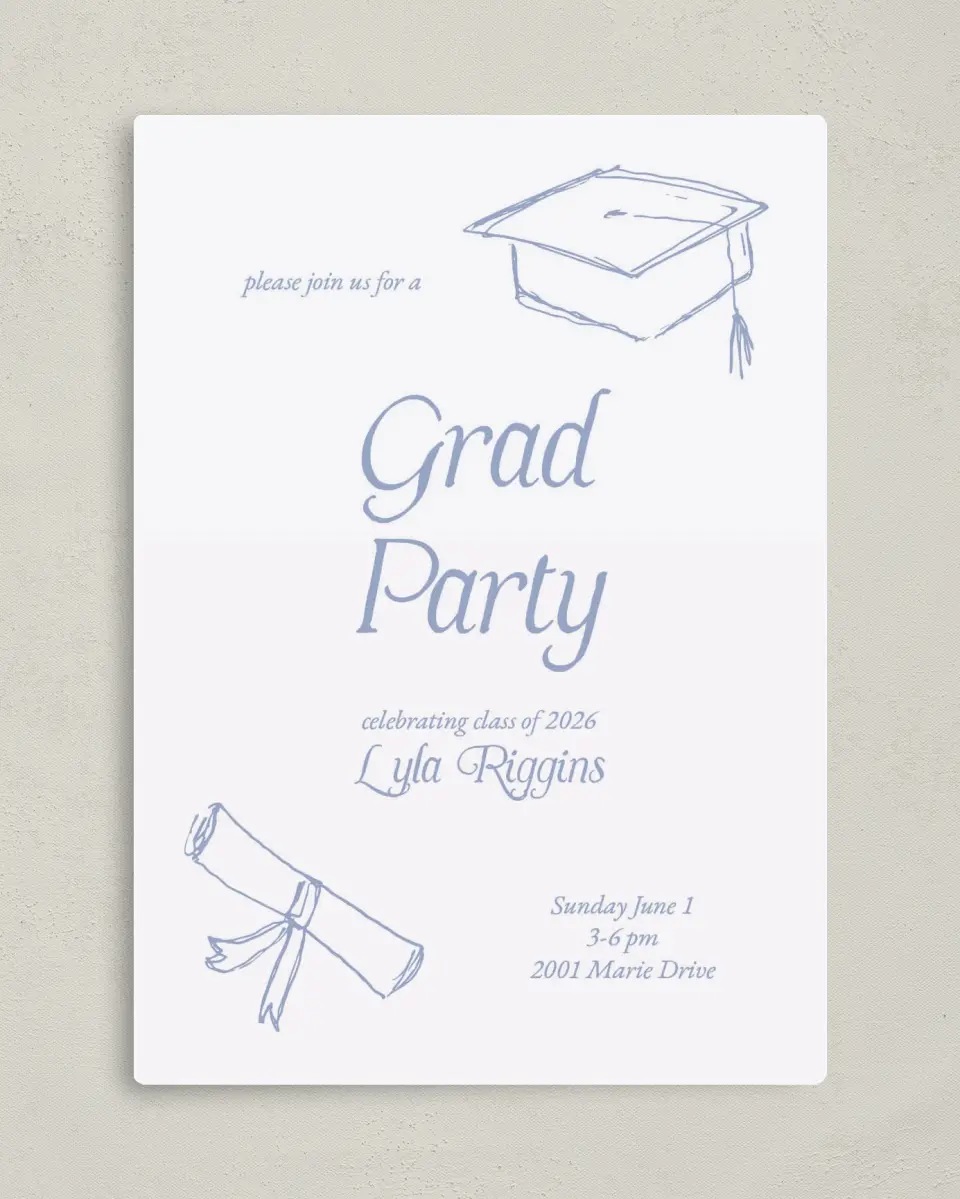 This is a 5" x 7" Graduation Announcement Magnet called Time to Party printed in full color with Gold foil and a Luxe Satin finish