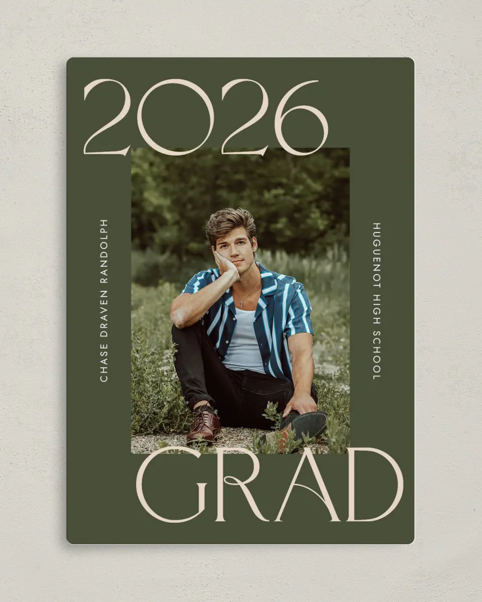 This is a 5" x 7" Graduation Announcement Magnet called Grand Year printed in full color with a Luxe Satin finish