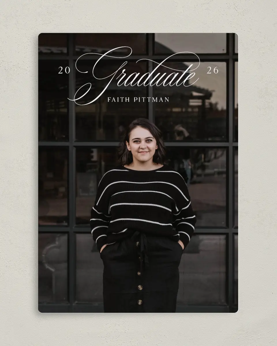 This is a 5" x 7" Graduation Announcement Magnet called Class Elegance printed in full color with a Luxe Satin finish