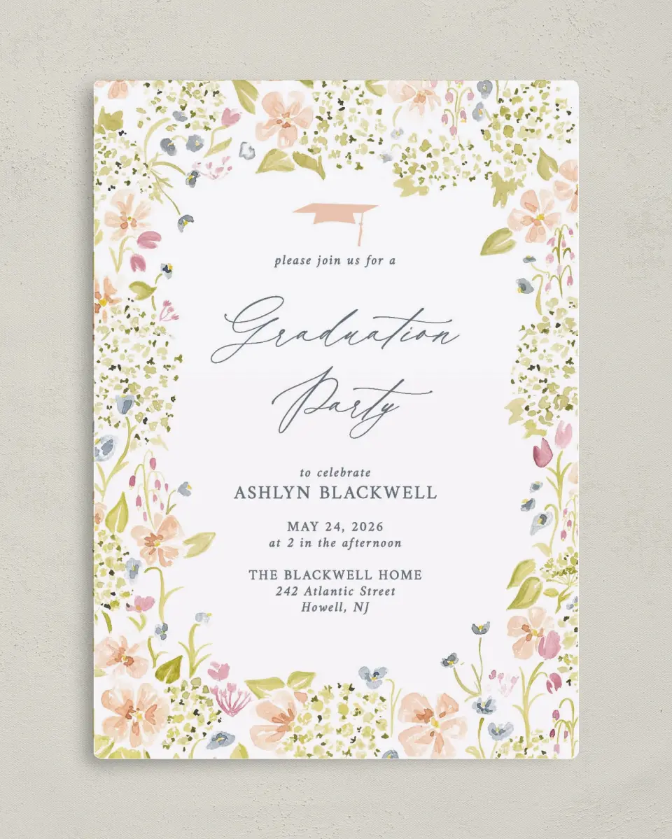 This is a 5" x 7" Graduation Announcement Magnet called Blooming Bright printed in full color with a Luxe Satin finish