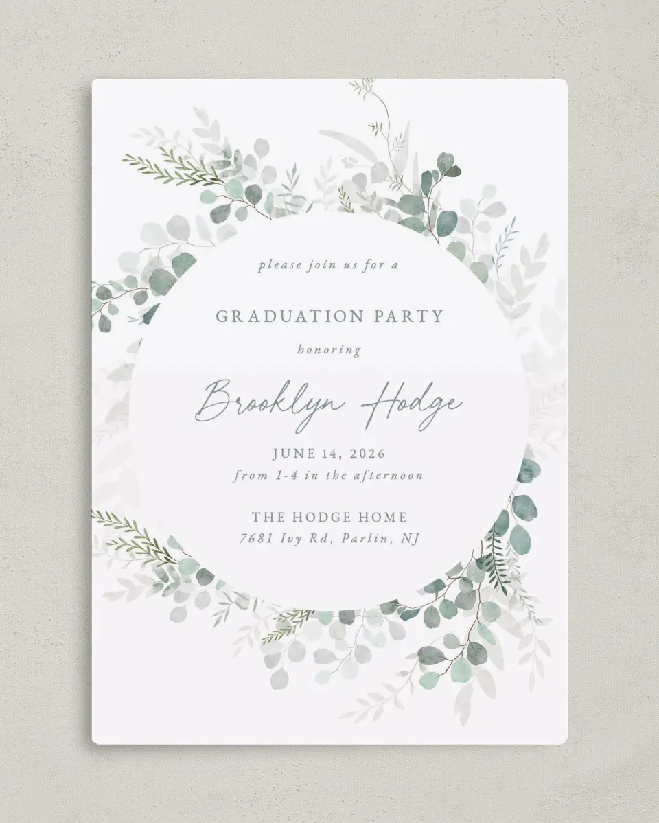 This is a 5" x 7" Graduation Announcement Magnet called Grad Greenery printed in full color with a Luxe Satin finish