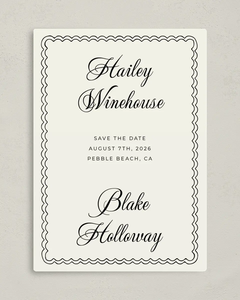 This is a 5" x 7" Save the Date Magnet called Grand Party printed in full color with a Luxe Satin finish