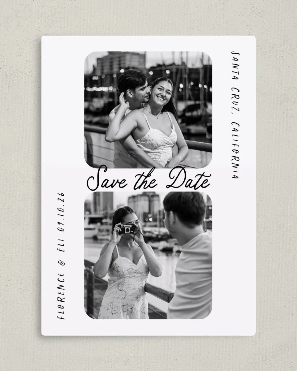 This is a 5" x 7" Save the Date Magnet called Love on Display printed in full color with a Luxe Satin finish